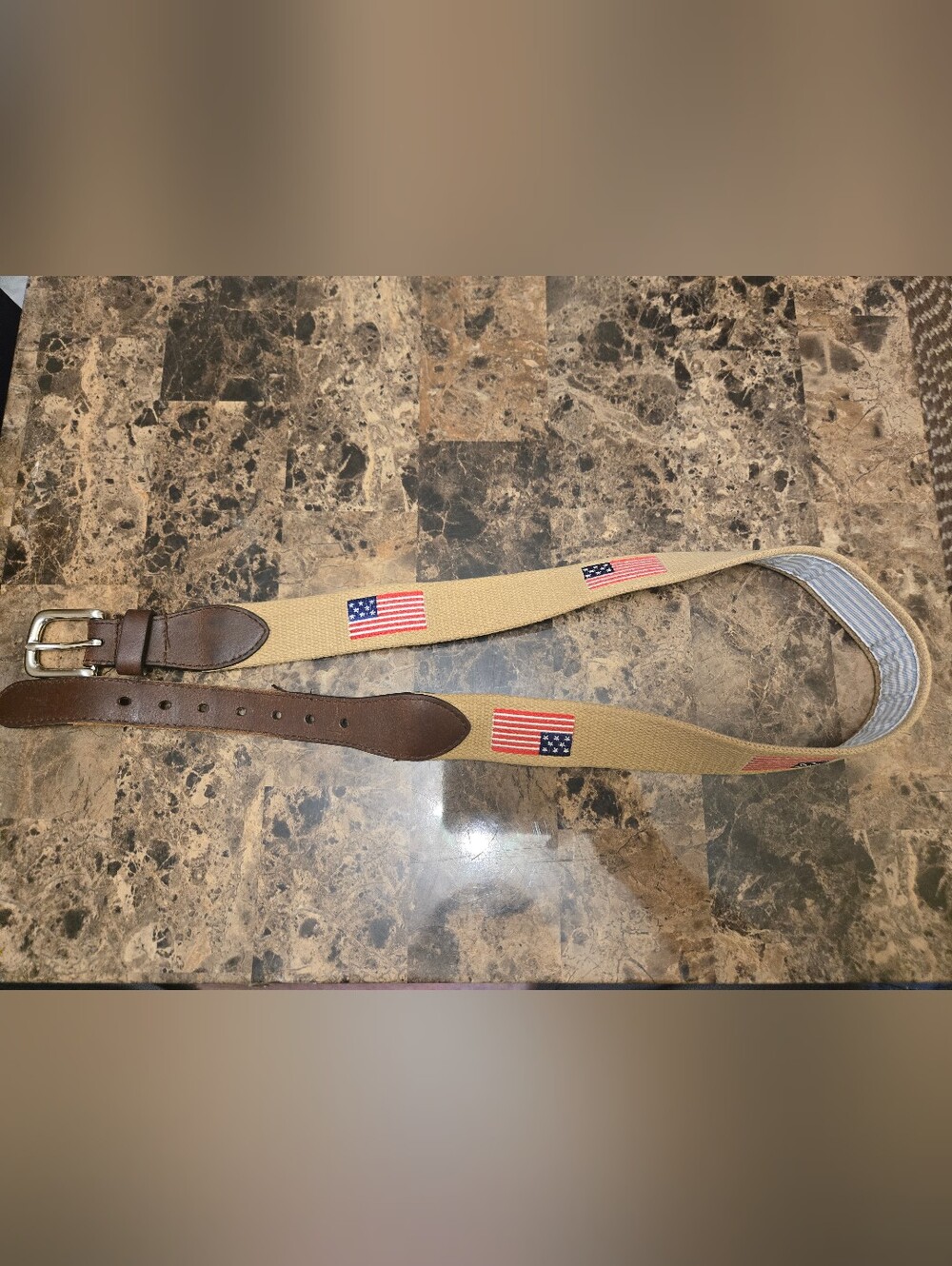 Walter Hagen Canvas Embroidered Belt - American Flag Genuine Leather